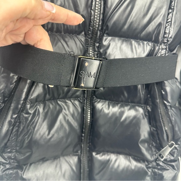 SAM. Belted Black Puffer Coat Goose Down Long Coat Womens 14 - Picture 4 of 14
